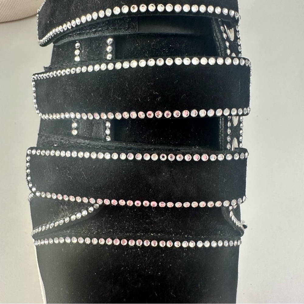 EUC! Christian Louboutin Black Suede Kiddo Bordo Crystal Velcro Sneakers 37 7 - Picture 15 of 15